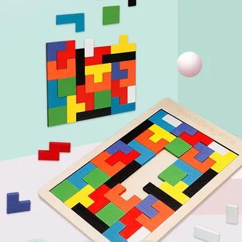 Красочный 3D Пазл Деревянный Танграм Математические Игрушки Куб Игра Дети дошкольного возраста Магические Формы Головоломка Развивающая Игрушка Подарок для Детей