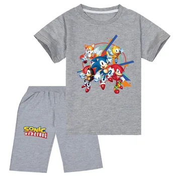 Костюм для мальчиков и девочек с независимой станцией, футболка с короткими рукавами Sonic + шорты, повседневный крутой костюм