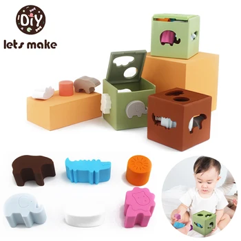 Детские силиконовые игрушки-головоломки Монтессори, Мягкая силиконовая коробка, 3D познавательные блоки в форме животных, подходящие для раннего развития новорожденных