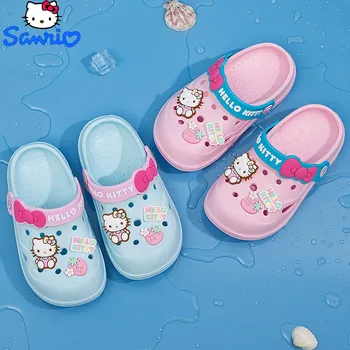 Детские тапочки Hello Kitty Sanrio, Кавайные новые летние домашние нескользящие сандалии, милая детская пляжная обувь с героями мультфильмов, подарочные игрушки из аниме для девочек