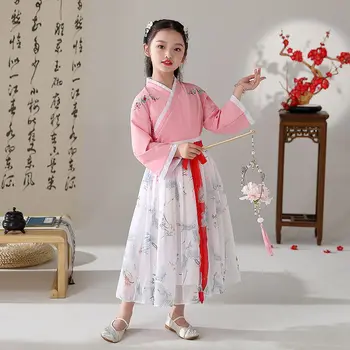 2 шт./компл., летний Новый костюм феи Ханфу для девочек, юбка с вышивкой в китайском стиле, костюм для ролевых игр