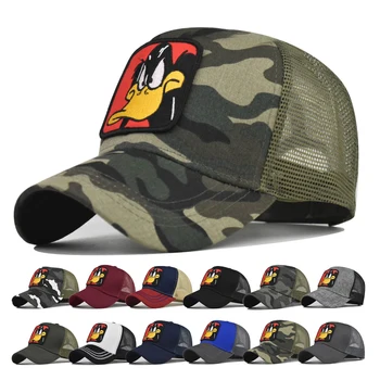 Бейсболка с животными мотивами, сетчатая кепка для взрослых, шляпа Унисекс с утиной вышивкой, весенне-осенняя кепка в стиле хип-хоп