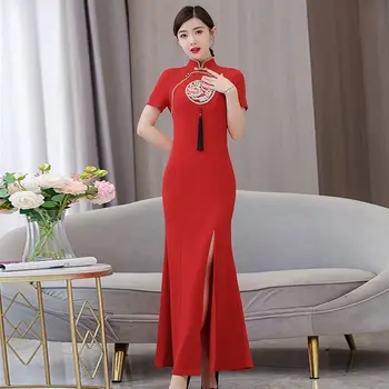 2023 китайское винтажное платье улучшенное ципао с национальной цветочной вышивкой, вечернее платье чонсам, восточное праздничное платье