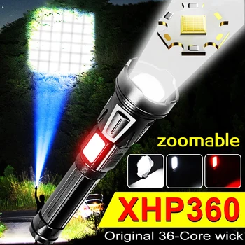XHP360 36-ядерный светодиодный фонарик Высокой мощности, Масштабируемый походный фонарь Type-C, перезаряжаемые тактические фонари, 26650 Power Bank, фонарь