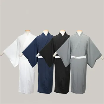 Мужское японское Кимоно, внутренняя одежда, Традиционная длинная одежда Юката, Халат из 100% хлопка, Пижама, одежда для косплея