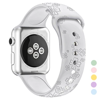 Счастливый Силиконовый ремешок с цветочной гравировкой для Apple Watch 38 мм, 40 мм, 41 мм, Модный красочный ремешок для iWatch серии 8/7/6/5/4/3/2/1/SE
